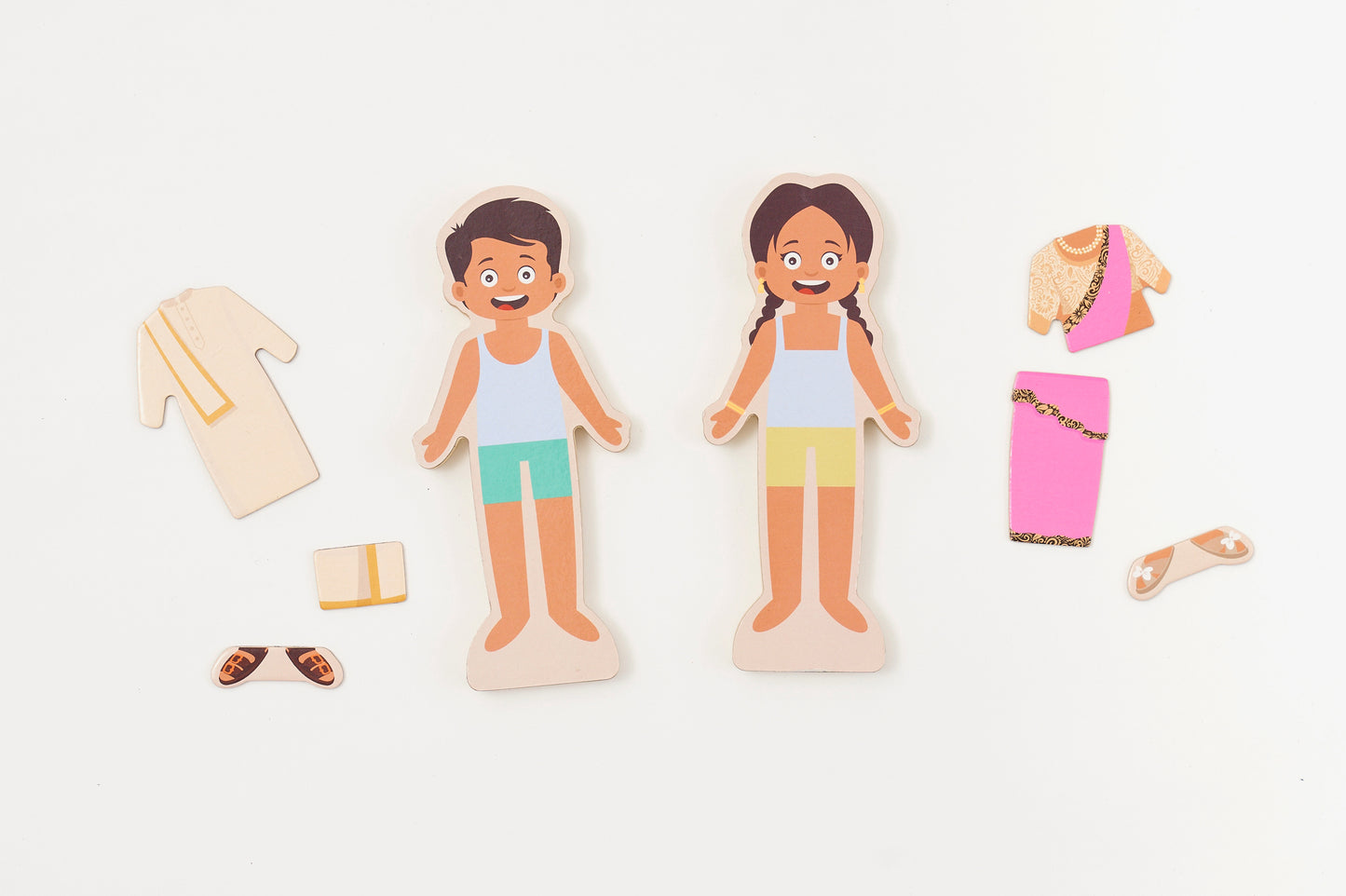 South Asian Wooden Magnetic Dress-Up Dolls