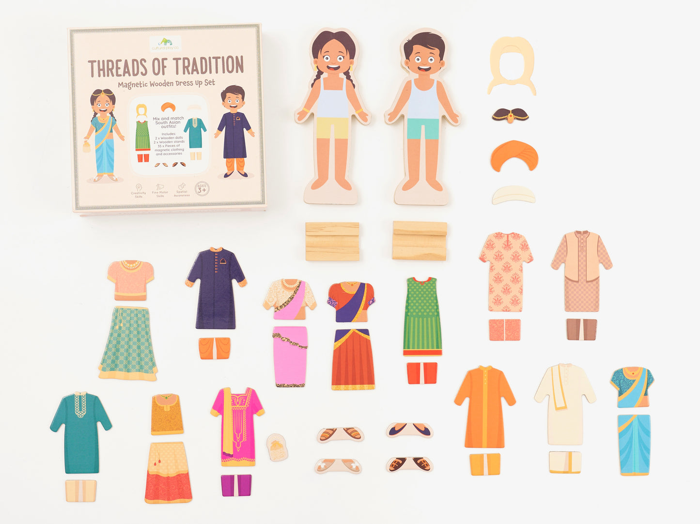 South Asian Wooden Magnetic Dress-Up Dolls